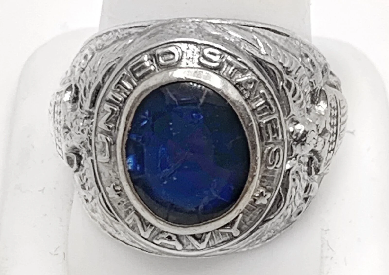 Vintage US Navy Sterling with Blue Stone Ring DeWitt s Diamond Gold Exchange